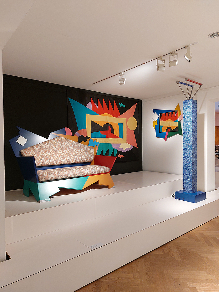 Works by Alessandro Mendini and Ettore Sottsass, as seen at Alchimia. The Revolution of Italian Design, Bröhan Museum, Berlin.