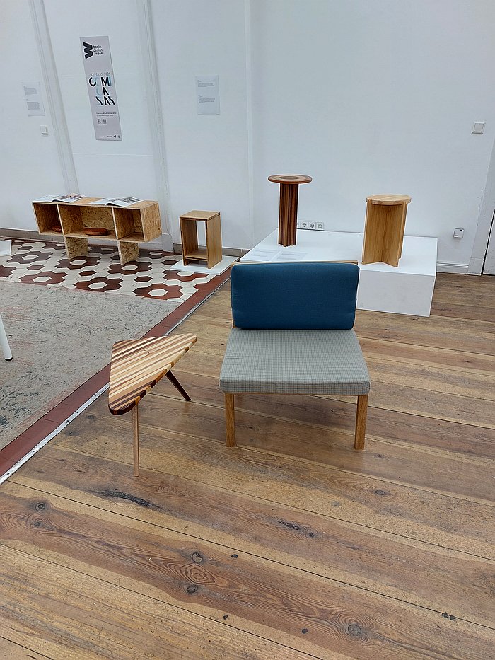 Henry lounge chair, amidst other works, by Angharad Summers, as seen at Angharad Summers - Berlin Re:furnished at Backhaus Projects during Berlin Design Week 2025
