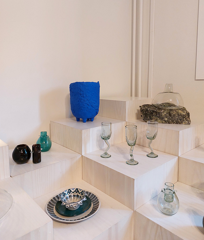 A selection of ceramic and glass works, as seen at Guatemala Diseña con las Manos during Berlin Design Week 2025 