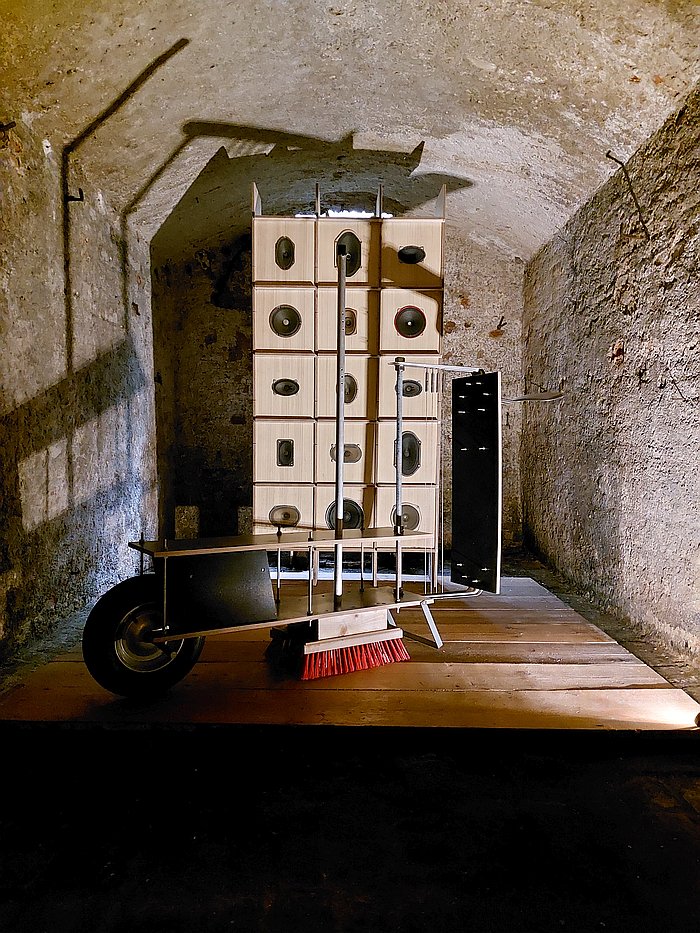 Easy Rider by Nils Holger Moormann reimagined as a musical instrument, as seen at Gaga Dada 2: Objekte zwischen Kunst und Design, Galerie Zippenfenig at Nils Holger Moormann Salone München