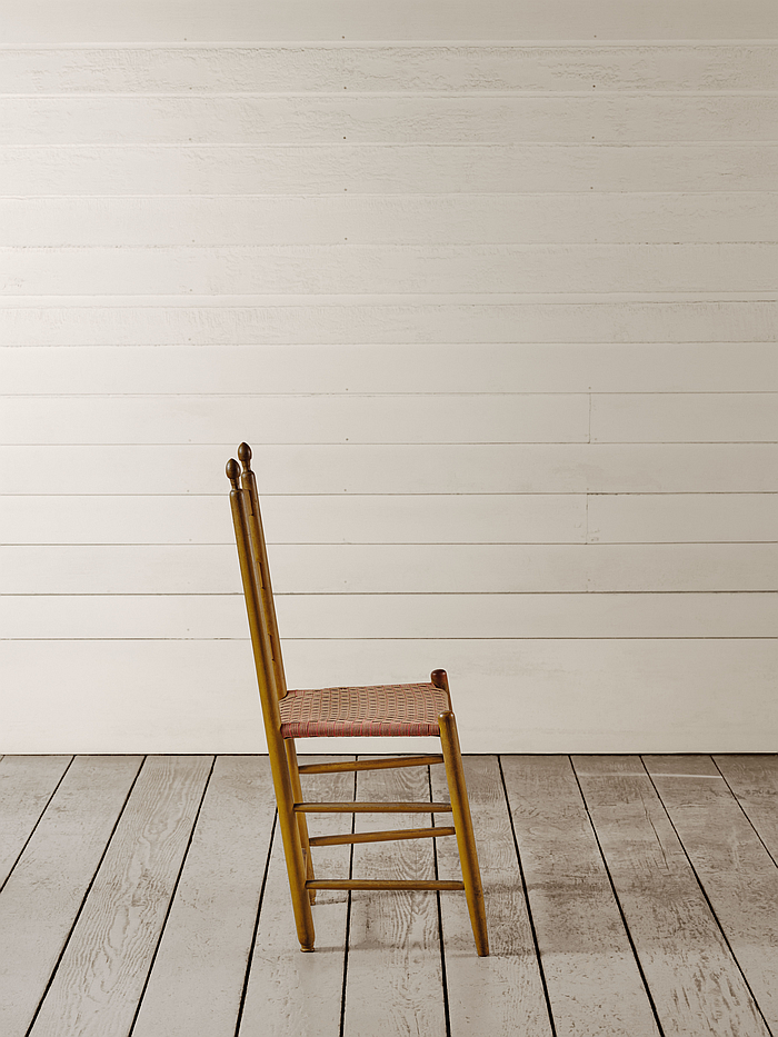A Shaker Tilting chair, ca. 1850, part of The Shakers: A World in the Making, Vitra Design Museum, Weil am Rhein (Photo: © Vitra Design Museum / Alex Lesage, courtesy Shaker Museum, Chatham, New York and Vitra Design Museum)