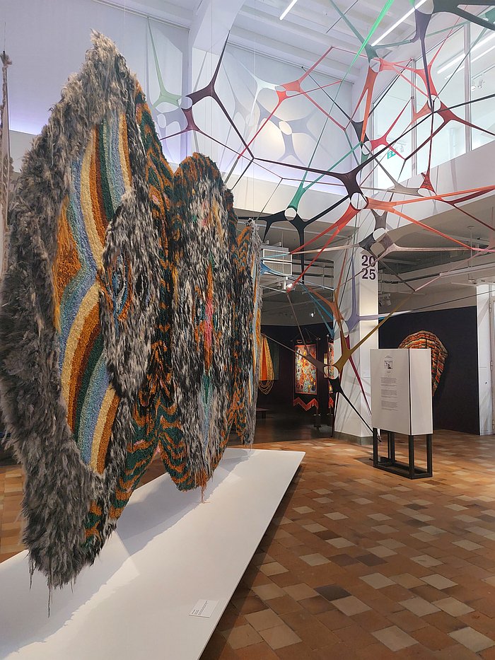 Roadrunner by Caroline Achaintre (l) & Nylons in Space by Ulrike Kessl (r), as seen at Textile Manifestos - From Bauhaus to Soft Sculpture, Museum für Gestaltung, Zürich