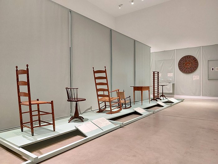 A collection of Shaker chairs, as seen at The Shakers: A World in the Making, Vitra Design Museum, Weil am Rhein 