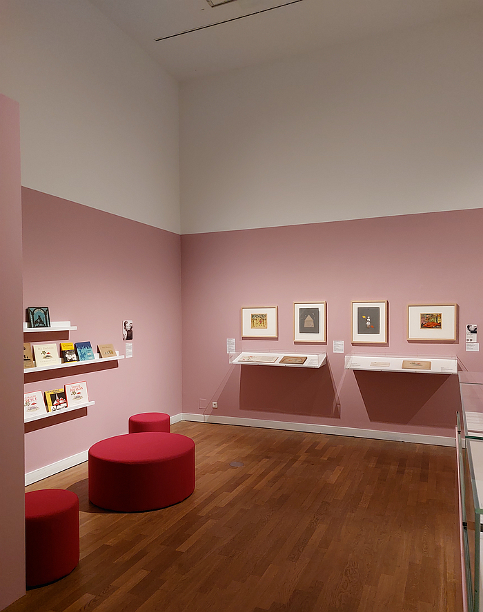 Works by Tom Seidmann-Freud, and a reading corner, as seen in Defiance. Jewish Women and Design in the Modern Era, Jewish Museum, Berlin