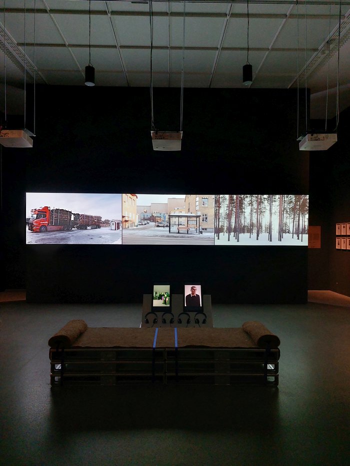 The video installation One Hundred and Fifty Thousand Trees by Jake Ford, Elena Kanevsky, et al, as seen at Trees, Time, Architecture. Design in Constant Transformation, Architekturmuseum der TU München