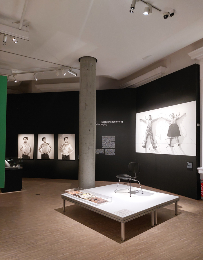 Philippe Starck (l) and Charles Ray Eames as part of the chapter Self-staging, as seen at Hello Image. The Staging of Things, Museum für Kunst und Gewerbe, Hamburg