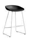 About A Stool AAS 38, Kitchen version: seat height 64 cm, Steel white powder-coated, Black