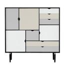 S3 Drawer, Black lacquered, Silver-white/Beige/Metalgrey