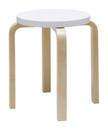Stool E60, Seat lacquered white, Legs birch clear varnished