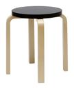 Stool E60, Seat lacquered black, Legs birch clear varnished