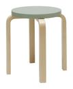 Stool E60, Seat lacquered green, Legs birch clear varnished