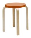 Stool E60, Seat lacquered orange, Legs birch clear varnished