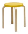 Stool E60, Seat lacquered yellow, Legs birch clear varnished