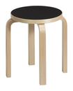 Stool E60, Seat black lino, Legs birch clear varnished