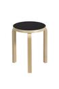 Stool 60, Seat black lino, Legs birch clear varnished