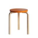 Stool 60, Seat lacquered orange, Legs birch clear varnished