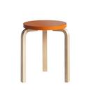 Stool 60, Seat lacquered orange, Legs birch clear varnished