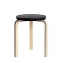Stool 60, Seat lacquered black, Legs birch clear varnished