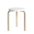 Stool 60, Seat lacquered white, Legs birch clear varnished
