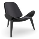 CH07 Shell Chair, Black lacquered oak, Leather black