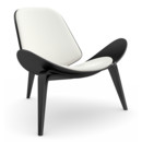 CH07 Shell Chair, Black lacquered oak, Leather white