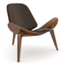 CH07 Shell Chair, Lacquered walnut, Leather brown