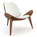 CH07 Shell Chair, Lacquered walnut, Leather white