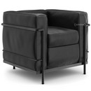 LC2 Armchair, Matt black lacqured, Leather Scozia, Black