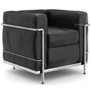 LC2 Armchair, Chrome-plated, Leather Scozia, Black