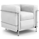 2 Fauteuil Grand Confort, petit modèle, Chrome-plated, Leather Scozia, White