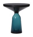 Bell Side Table, Black burnished steel, clear varnish, Montana blue