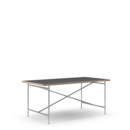 Eiermann 2 Dining Table, Linoleum black (Forbo 4023) with oak edge, 160 x 83 cm, Chrome