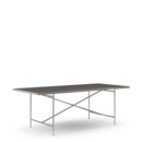Eiermann 2 Dining Table, Linoleum black (Forbo 4023) with oak edge, 200 x 90 cm, Chrome