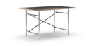 Eiermann Table, Linoleum black (Forbo 4023) with oak edge, 140 x 80 cm, Chrome, Vertical,  offset (Eiermann 2), 100 x 66 cm