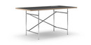 Eiermann Table, Linoleum black (Forbo 4023) with oak edge, 160 x 80 cm, Chrome, Vertical,  offset (Eiermann 2), 100 x 66 cm