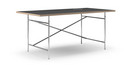 Eiermann Table, Linoleum black (Forbo 4023) with oak edge, 180 x 90 cm, Chrome, Vertical,  offset (Eiermann 2), 135 x 78 cm