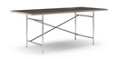 Eiermann Table, Linoleum black (Forbo 4023) with oak edge, 200 x 90 cm, Chrome, Vertical,  offset (Eiermann 2), 135 x 66 cm