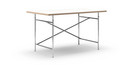 Eiermann Table, White melamine with oak edge, 140 x 80 cm, Chrome, Angled, offset (Eiermann 1), 110 x 66 cm