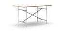 Eiermann Table, White melamine with oak edge, 140 x 80 cm, Chrome, Vertical,  centred (Eiermann 2), 100 x 66 cm