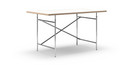 Eiermann Table, White melamine with oak edge, 140 x 80 cm, Chrome, Vertical,  offset (Eiermann 2), 100 x 66 cm