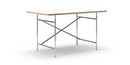 Eiermann Table, White melamine with oak edge, 140 x 80 cm, Chrome, Vertical,  offset (Eiermann 2), 100 x 66 cm