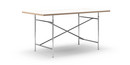 Eiermann Table, White melamine with oak edge, 160 x 80 cm, Chrome, Angled, centred (Eiermann 1), 110 x 66 cm