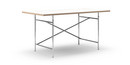 Eiermann Table, White melamine with oak edge, 160 x 80 cm, Chrome, Angled, offset (Eiermann 1), 110 x 66 cm