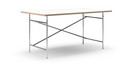 Eiermann Table, White melamine with oak edge, 160 x 90 cm, Chrome, Vertical,  offset (Eiermann 2), 135 x 66 cm
