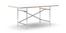 Eiermann Table, White melamine with oak edge, 180 x 90 cm, Chrome, Angled, offset (Eiermann 1), 110 x 66 cm