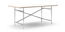 Eiermann Table, White melamine with oak edge, 180 x 90 cm, Chrome, Vertical,  offset (Eiermann 2), 135 x 66 cm