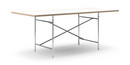 Eiermann Table, White melamine with oak edge, 200 x 90 cm, Chrome, Angled, centred (Eiermann 1), 110 x 66 cm