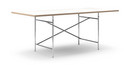 Eiermann Table, White melamine with oak edge, 200 x 90 cm, Chrome, Angled, offset (Eiermann 1), 110 x 66 cm