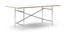 Eiermann Table, White melamine with oak edge, 200 x 90 cm, Chrome, Vertical,  offset (Eiermann 2), 135 x 66 cm