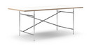 Eiermann Table, White melamine with oak edge, 200 x 90 cm, Chrome, Vertical,  offset (Eiermann 2), 135 x 78 cm